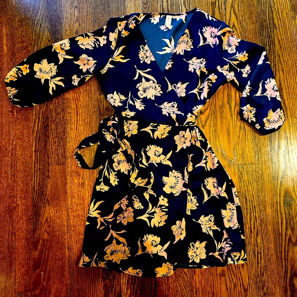 Navy and dusty rose wrap dress